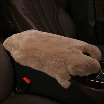 Armrest box Fur Plush, Genuine Leather Central Cover - whole-piece-of-lazy-rabbit-fur-khaki-color