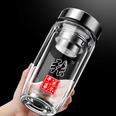 ガチョウの卵のグラスの厚い二重のコップの男性の断熱のお茶の分離の車の湯飲みの百家の名前のlogo