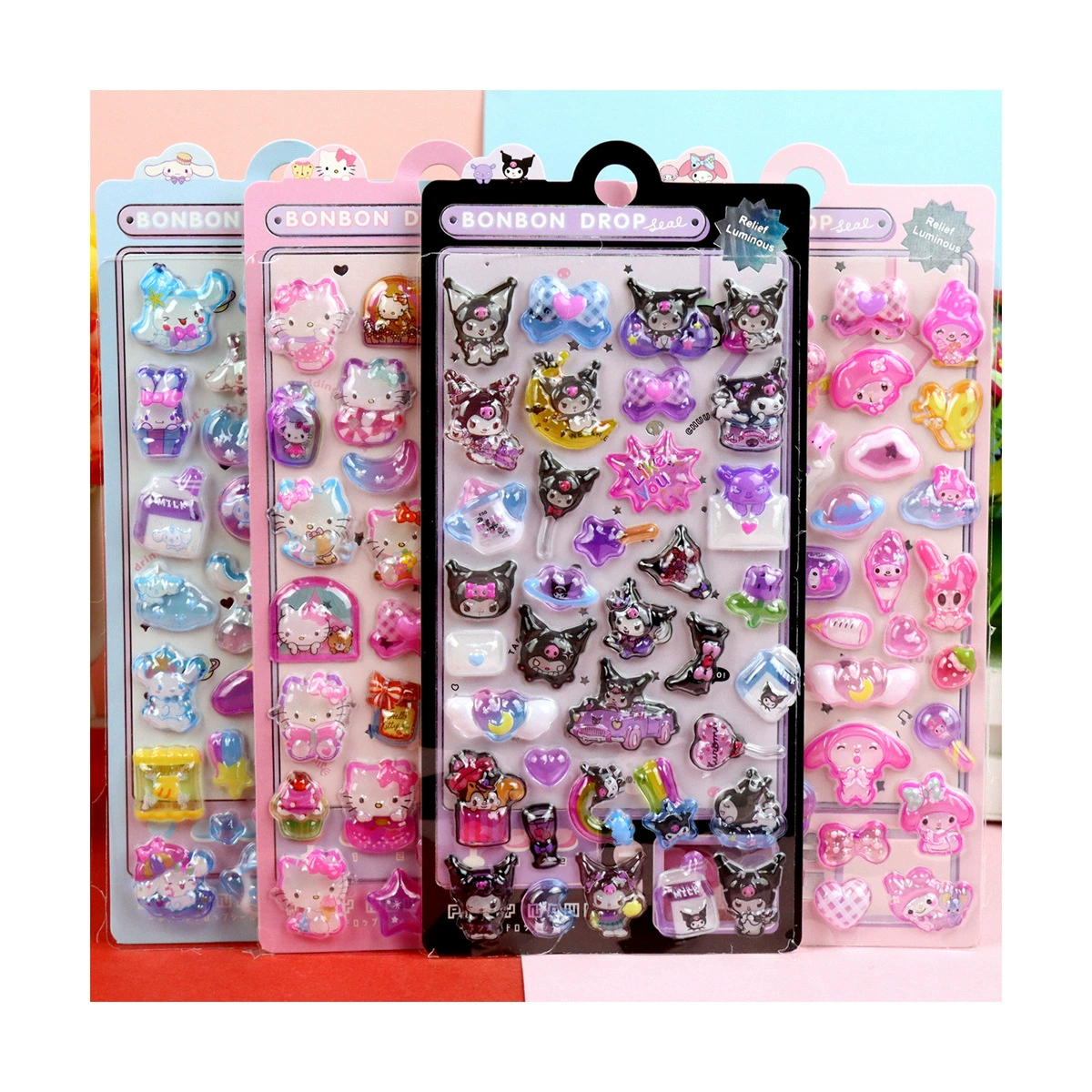 3D Luminous Embossed Sticker (Sanrio) — Cartoon Kids, 20.5×9 cm, 16 Styles
