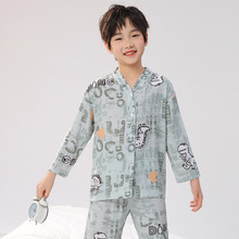 睡衣长袖棉绸空调服服装夏一家四口宝宝亲子装薄款童儿童棉纱睡衣