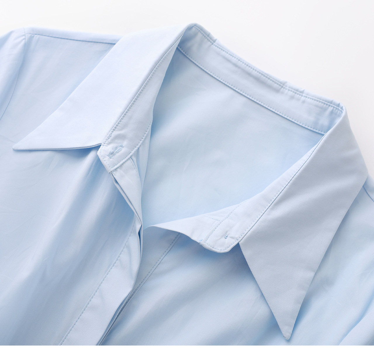 Đầm sơ mi nữ tay dài cổ ve, chất liệu tơ tằm pha cotton, dáng suông thoải mái — xanh lam chi tiết 23