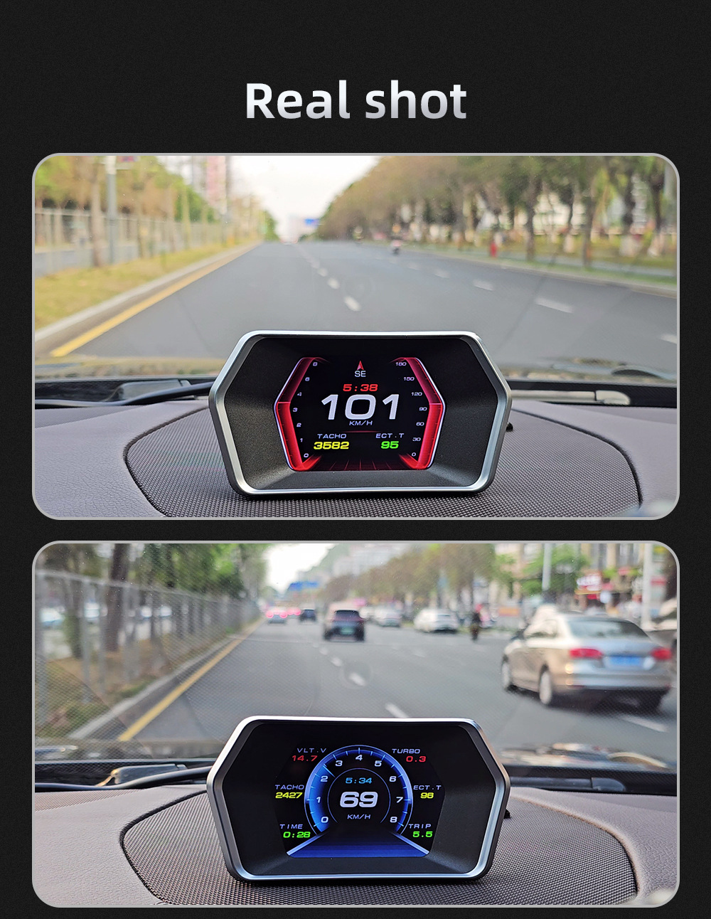 Cross-border HUD Head-Up Display OBD+GPS Car LCD Speedometer RPM Fuel Consumption Water Temperature Multi-Function Dashboard