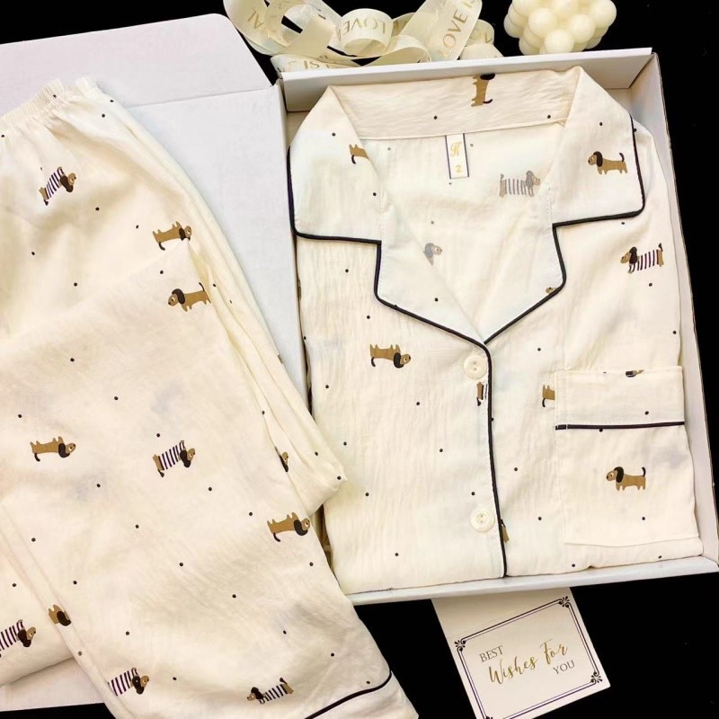 Pijamas de primavera y otoño al por mayor transfronterizos de estrellas y luna dulces pantalones cardigans de manga larga se pueden usar con un conjunto de ropa de casa