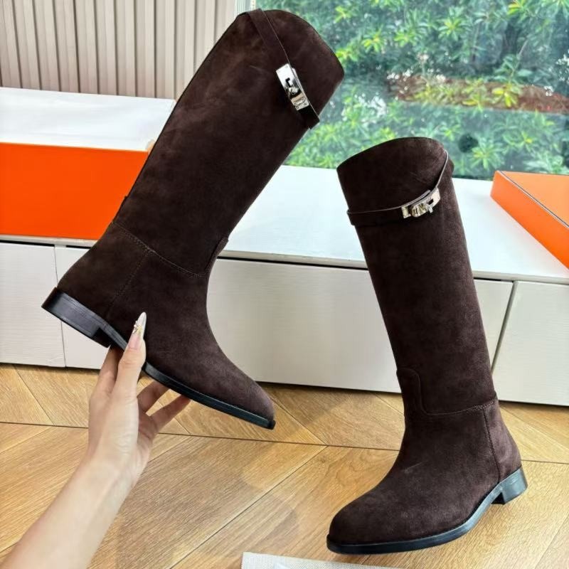 High-end genuine leather buckle boots for women, 2026 autumn/winter new collection, over-the-knee boots, tall riding boots