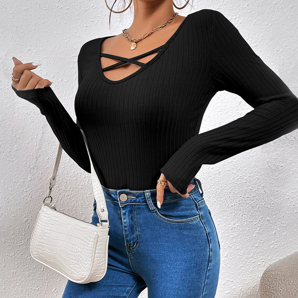 Women's 2023 style V-neck slimming long sleeves with T-shirt underneath and top over_voghion.com