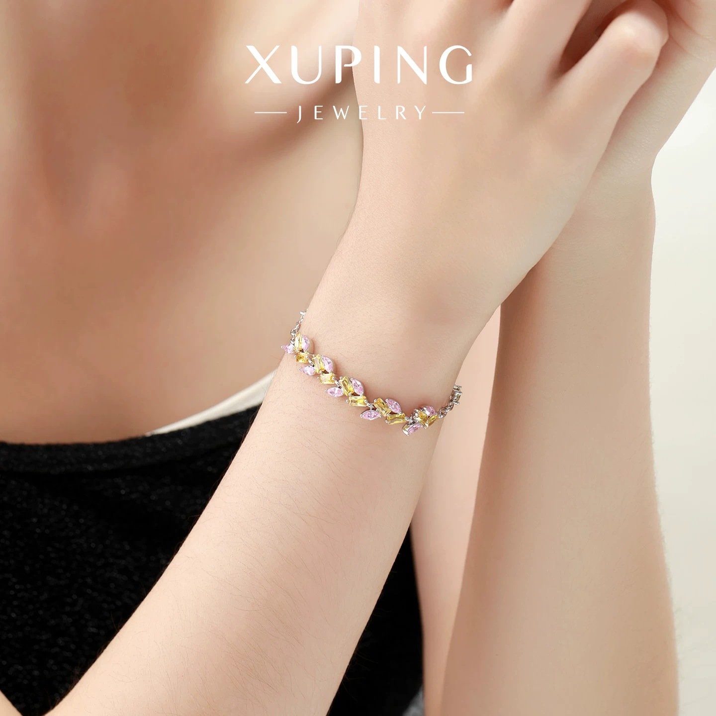 Xuping colección de cobre chapado blanco incrustado color zircon pulsera de orejas de trigo nicho de moda joyería de lujo ligera