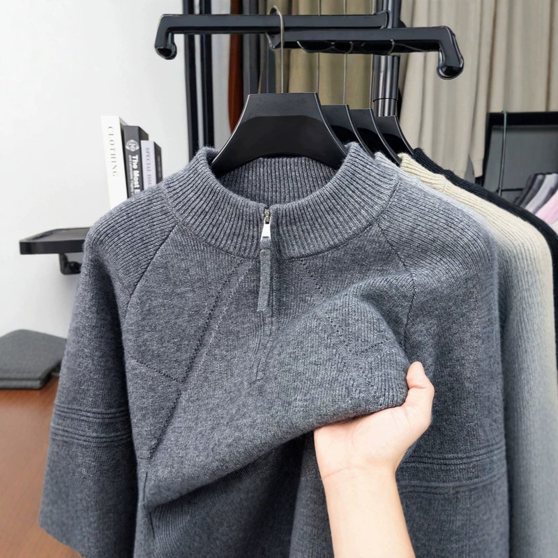 Live Stream Cross-Border Bestseller: Men's Half-Zip Sweater, Fall/Winter 2026, Semi-High Collar, Solid Color Pullover Knit Base Shirt Live Stream Cross-Border Bestseller: Men's Half-Zip Sweater, Fall/Winter 2026, Semi-High Collar, Solid Color Pullover Knit Base Shirt