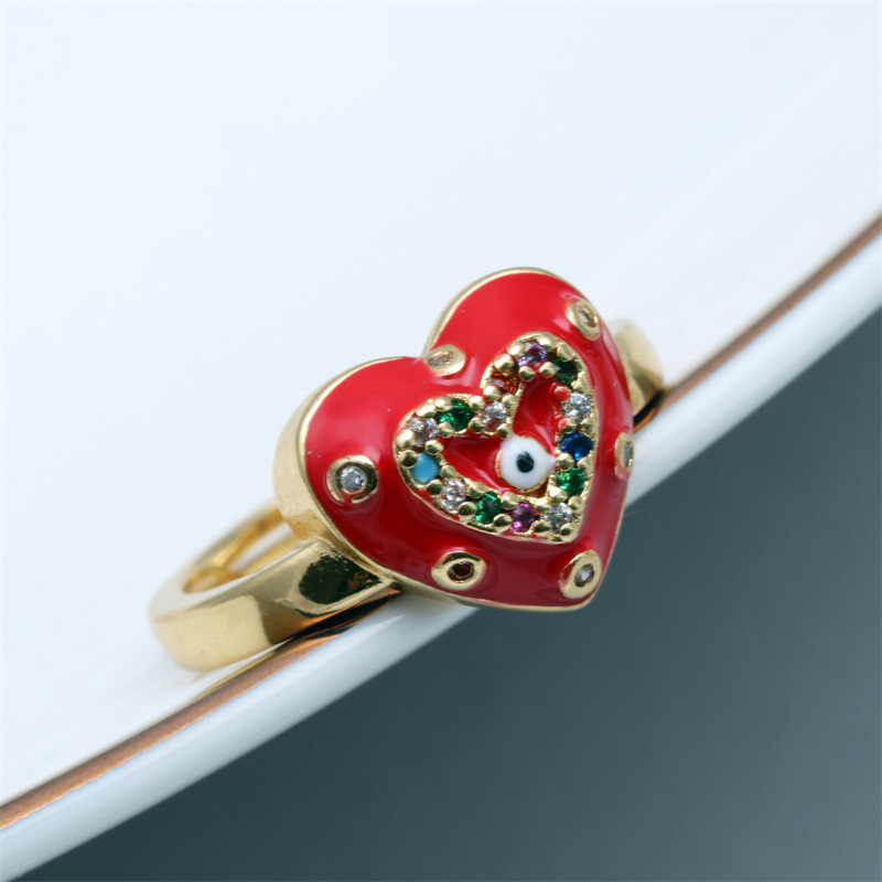 Fashion Devilu0027S Eye Heart Shape Copper Rings Inlay Zircon Copper Rings