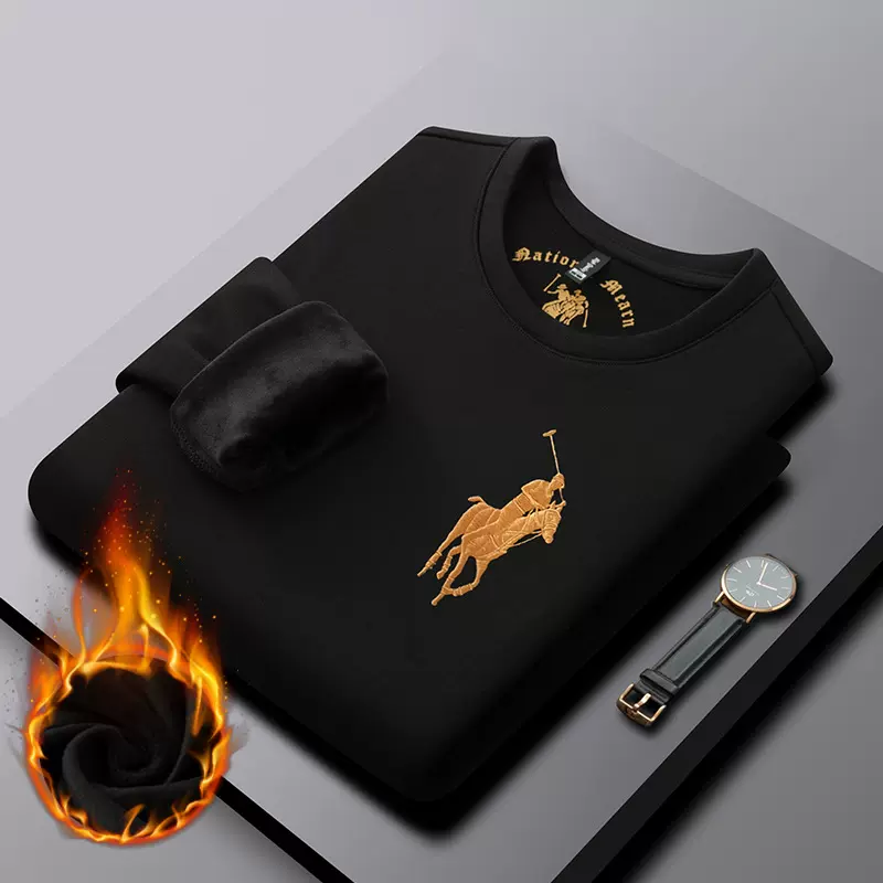 派森龙冬季加绒加厚男士圆领卫衣420克银狐绒男士打底t恤上衣