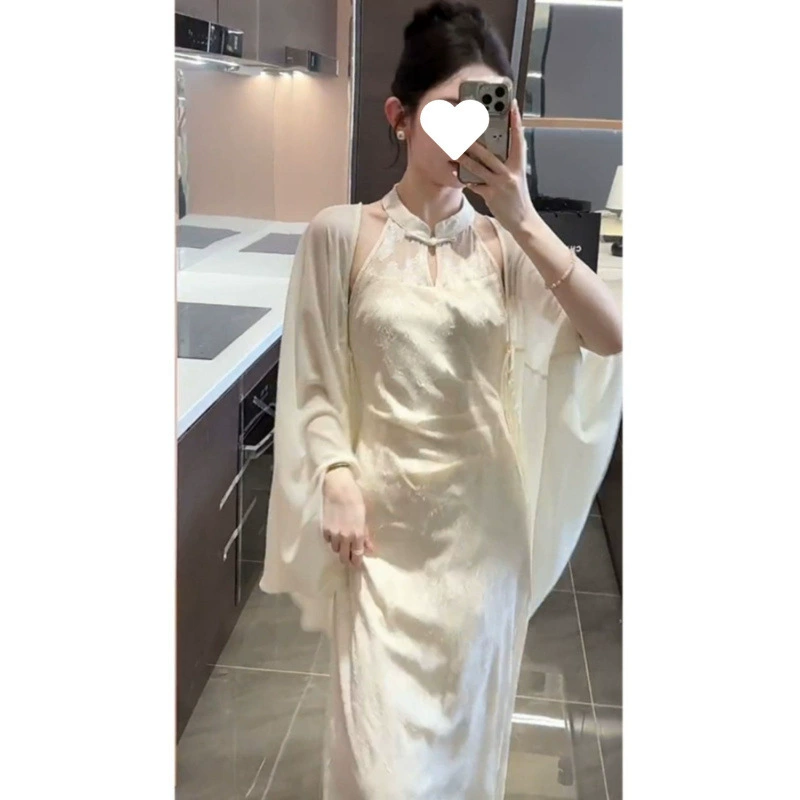 Новое улучшенное платье Cheongsam в китайском стиле, женская модная элегантная длинная юбка без рукавов с талией, весна-лето 2025, новая женская одежда