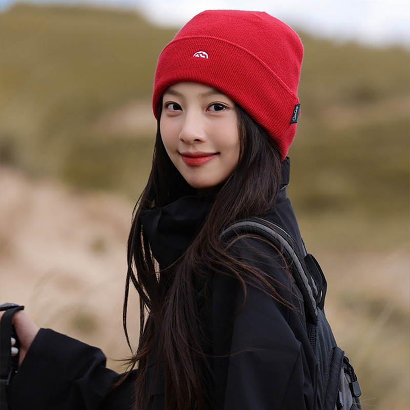 户外登山冷帽女秋冬季日系刺绣山标毛线帽男款川西旅游保暖针织帽|undefined