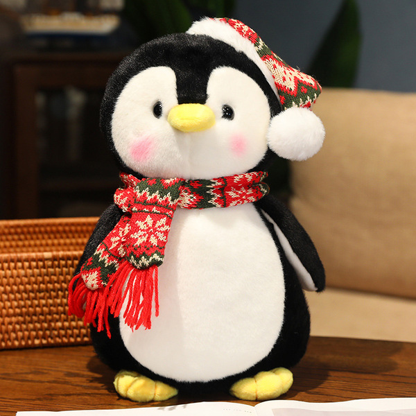 Christmas Series Penguin Doll Cute Soft Scarf Hat Standing Small Animal Plush Toy Gift