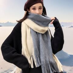 配色スカーフ レディース 秋冬 韓国風 新作 学生向け 多用途 ロング 厚手 ins風 保温 ニット ウール スカーフ