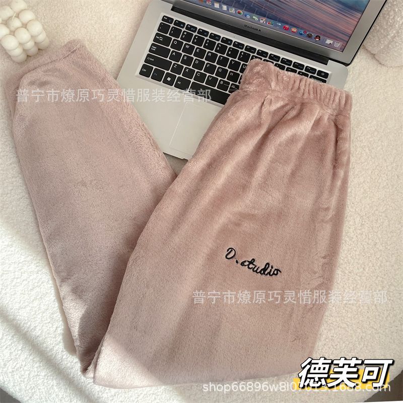 Pantalones de pijama de franela de coral de dibujos animados, pantalones de pijama de hombre, pantalones de invierno de otoño de mujer, pantalones caseros