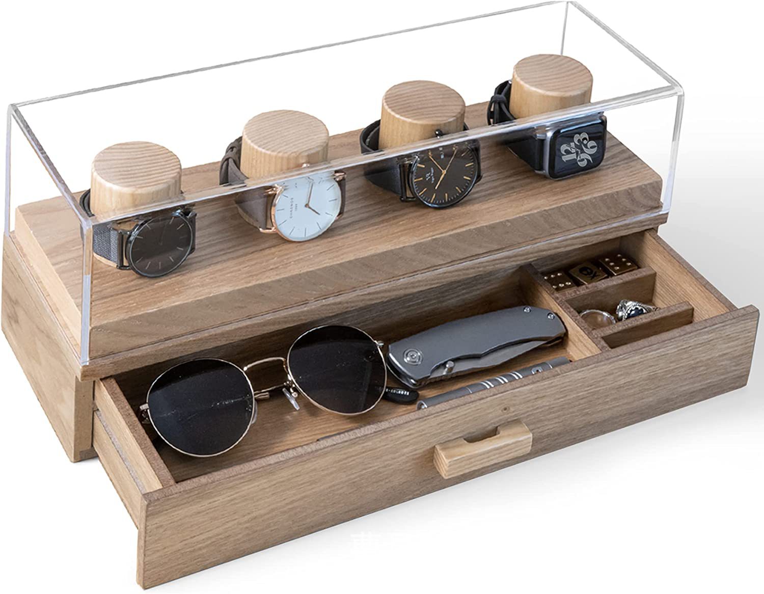 Reloj Pantalla caja de madera reloj de madera para hombres pantalla caja de almacenamiento caja de regalo de joyería caja de reloj de regalo de cumpleaños