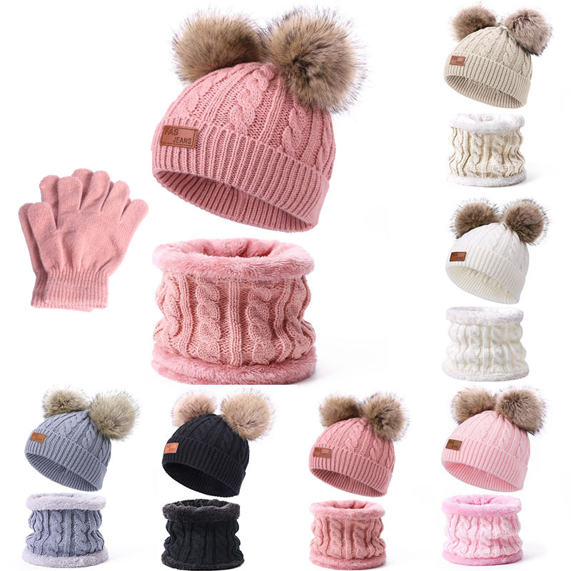 Winter Children's Scarf Hats 3-piece Baby Knitted Hat