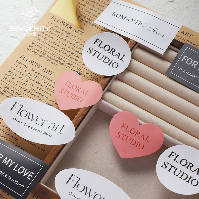 Ramo de siete colores, pegatinas autoadhesivas en inglés, pegatinas de flores, etiquetas de LOGO, floristería de viscosa floral, material de embalaje de bricolaje