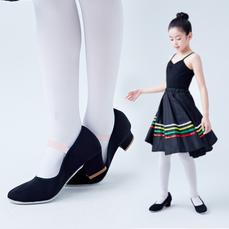 Zapatos de baile femenino adulto inferior suave con talón negro lienzo maestro representante niños Ballet clasificación personalidad zapatos de baile