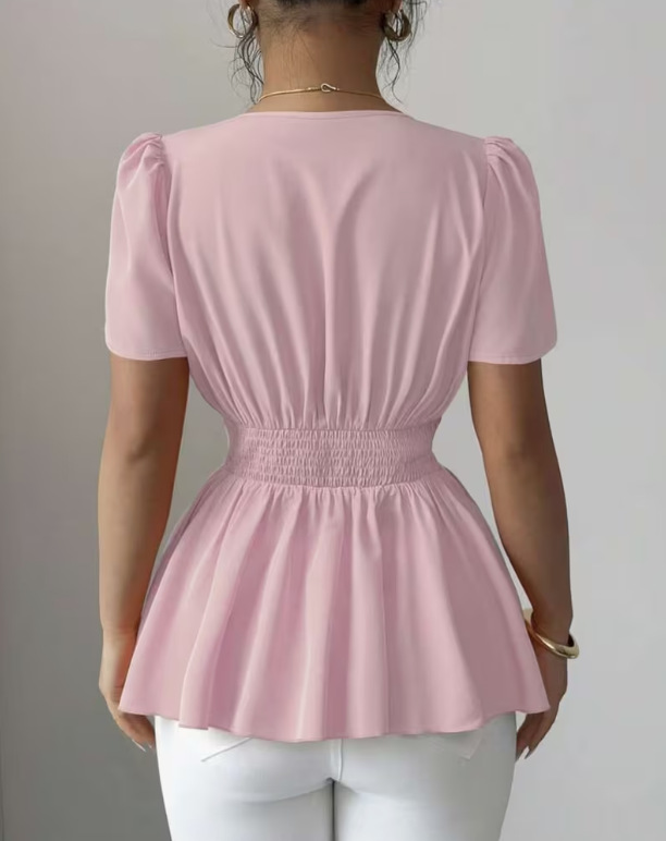 Chemisier luxueux en satin acétate pour femme, col en V, grande taille, ceinture à la taille, effet ventre plat, style estival haut de gamme, blouse décontractée_voghion.com