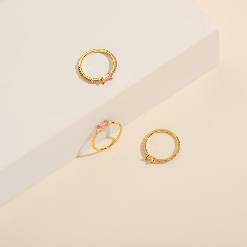 Fashion Square Oval Copper Rings Metal Inlay Zircon Copper Rings