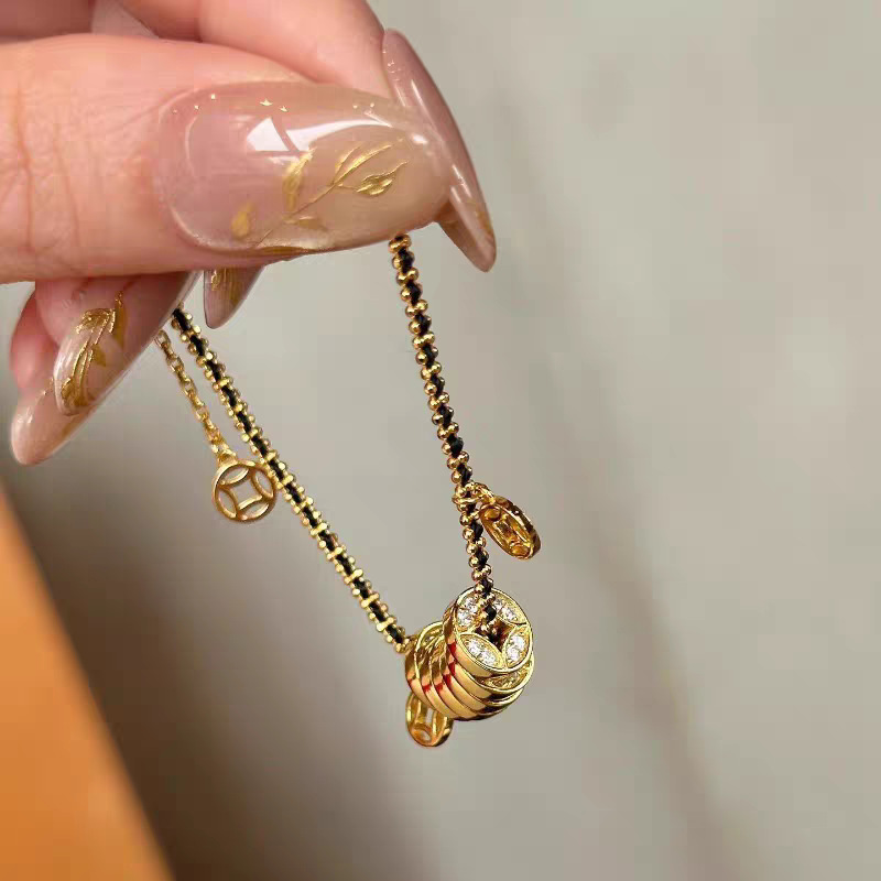 "发财钱多多"招财新款黑金编织穿绳钱贯子手链女小众高级手绳手饰|undefined