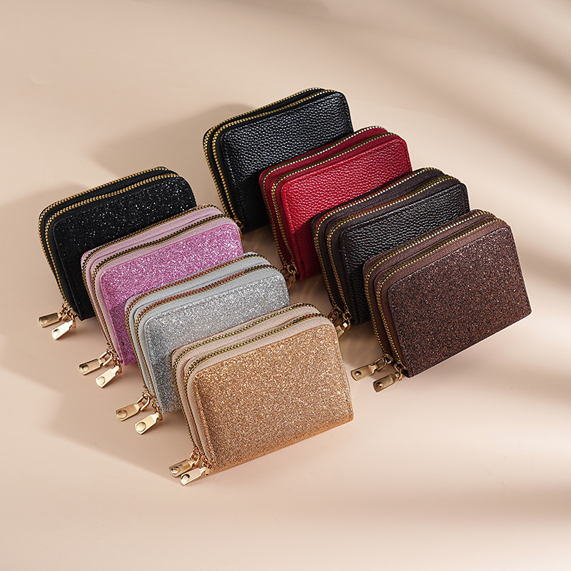 Bolso de tarjeta de órgano con doble cremallera para mujer transfronteriza Gypsophila Juego de tarjeta flash Bolso de tarjeta múltiple Bolso de mujer de moda