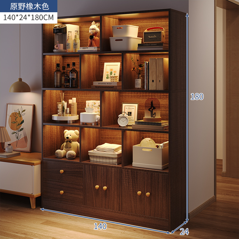 Estante de libro de piso integrado contra la pared almacenamiento y exhibición armario de almacenamiento imitación de madera sólida armario doméstico con puerta de gabinete
