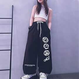儿童街舞hiphop运动裤女童中大童嘻哈炸街宽松休闲跳舞束脚卫裤子