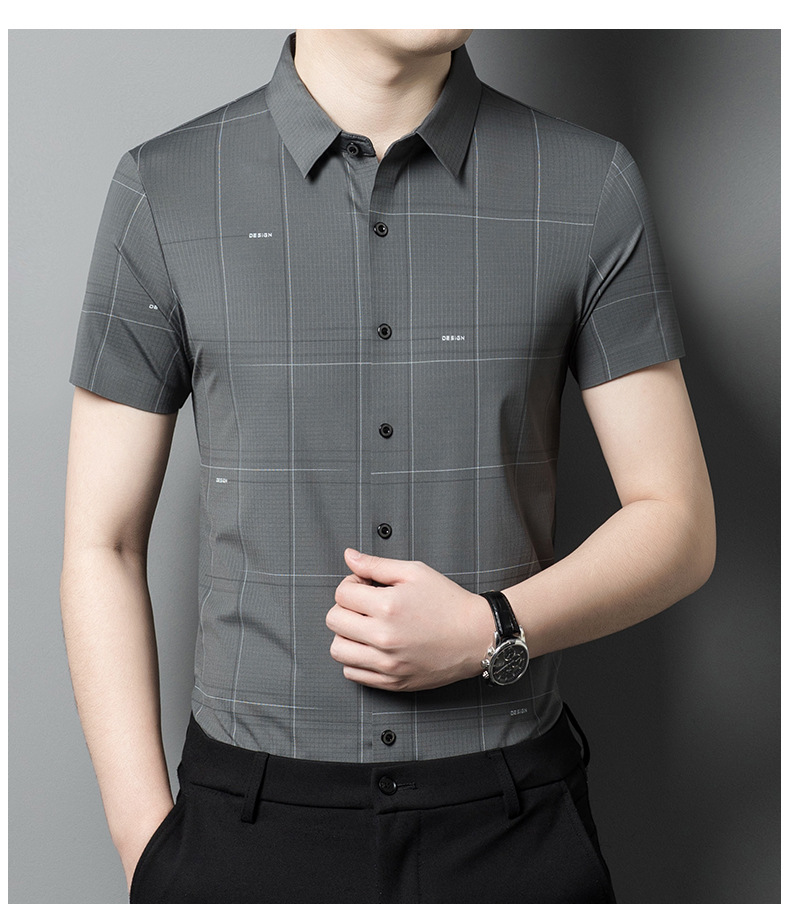 2024 sommer Hemd Licht Reife Casual Check Kurzen ärmeln Atmungsaktive Bequeme Flip Kragen Gedruckt männer Strickjacke_voghion.com