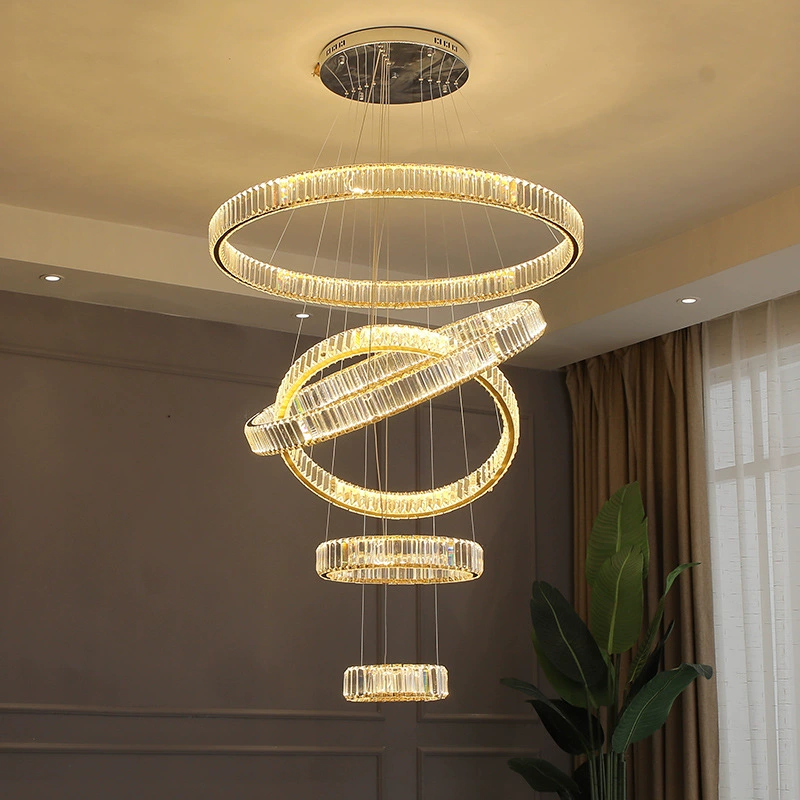 LED креативное кольцо из нержавеющей стали, кристаллическая подвеска, современная потолочная лампа для загородного дома, для гостиной, стиль светлого люкса