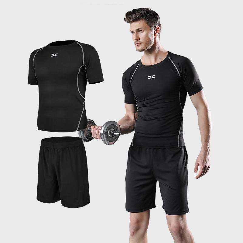 Men's Gym Sports suit Summer Tight Clothes Training Clothes Basketball Short-sleeved Shorts Running Clothes Two-piece Set