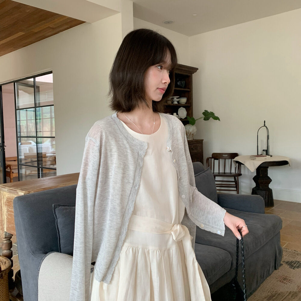 Áo khoác cardigan nữ dáng rộng tay dài chất liệu linen phối ren họa tiết hoa — xanh đậm, Xanh nước biển, trắng ngà, Dưa lưới