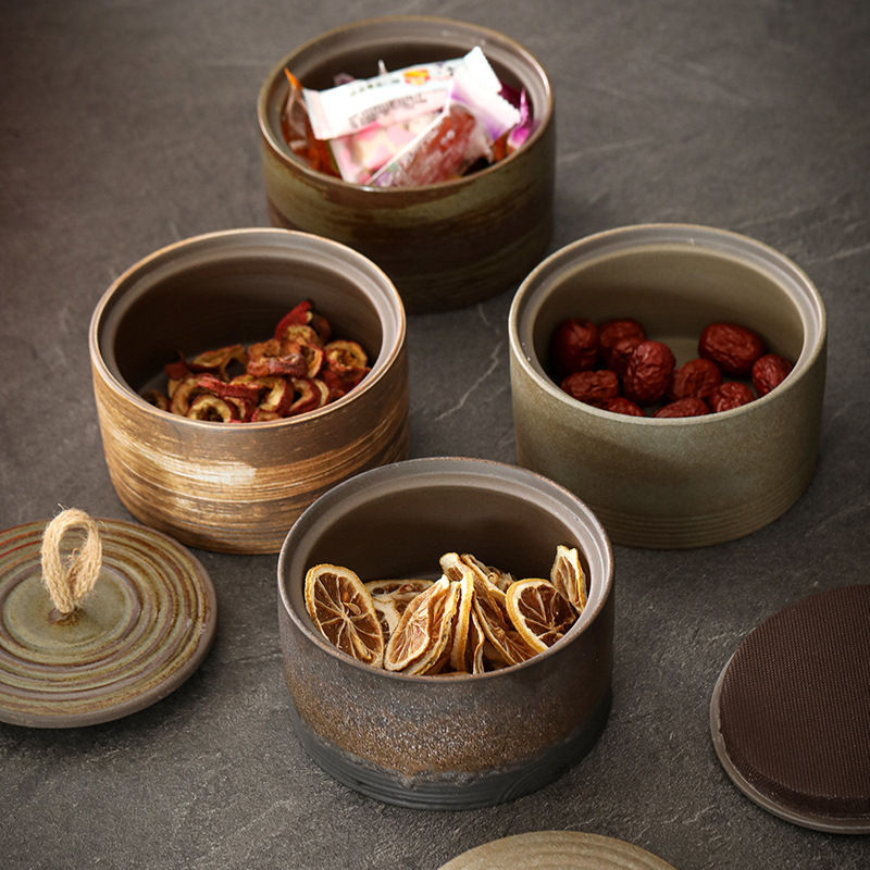 Tarro de té de gres hecho a mano de estilo japonés creativo mango de cuerda de cáñamo Almacenamiento de cerámica productos secos tarro sellado tarro de envasado de té