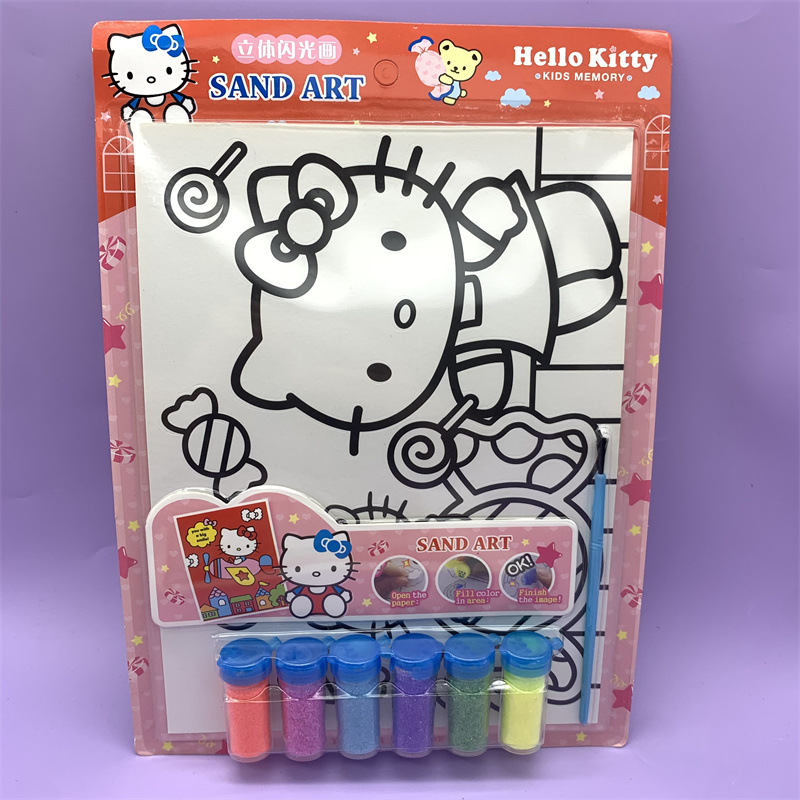 外贸跨境kt猫金粉画diy猫咪立体闪光画配套6色亮片闪粉kitty沙画