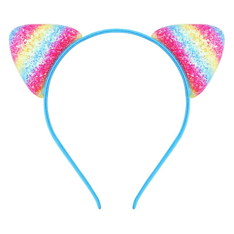 Children's Cartoon Cat Ear Headband Candy-Colored Onion Pink Sequins Thin Headband Cute Princess Hairpin Hair Accessories Supply