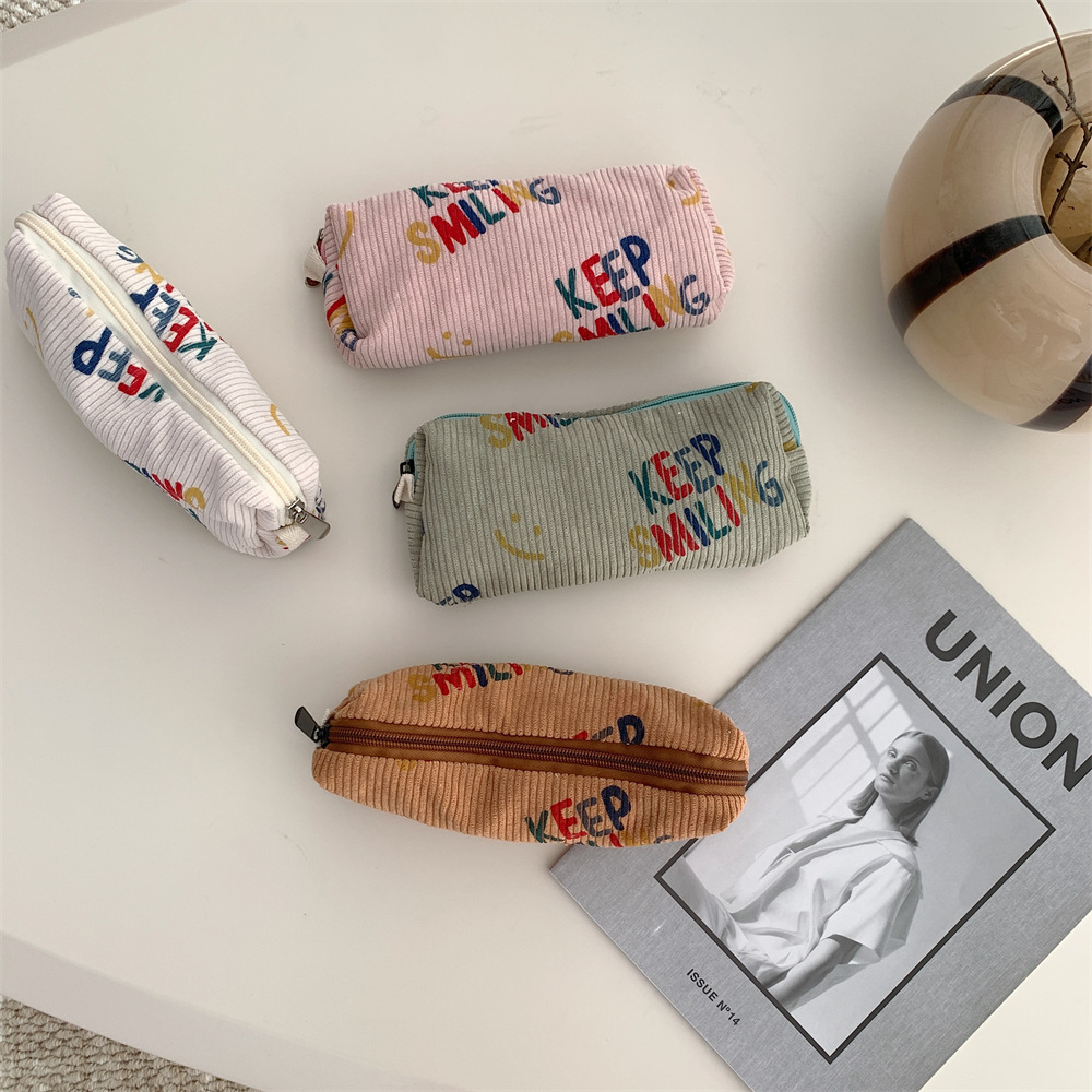 38182 ins retro Artistic pen case, corduroy fresh letter stationery box, student portable storage makeup bag full figure
