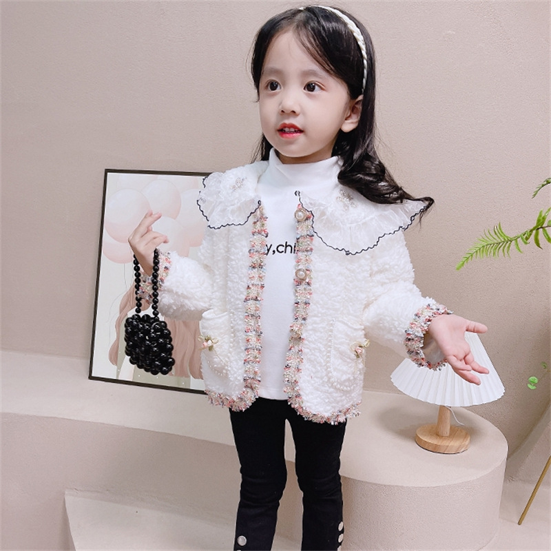 Girls' Chanel-Style Doll Collar Jacket with Fleece Lining, Thickened 2025 Winter New Korean Version Children's Trendy Coat