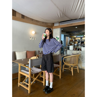 Original Color Loose Five-Point Jeans for Women Spring and Summer New High-Waisted Straight Wide-Leg Pants Casual Mid-Pants