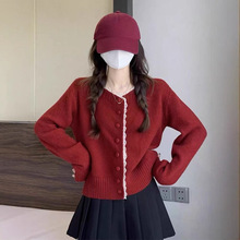 春秋新款法式蕾丝花边针织开衫女时尚温柔宽松甜美毛衣外套上衣女