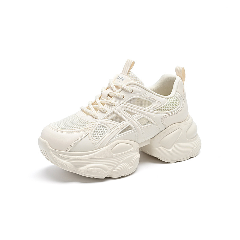 Giày sneaker nữ chunky đế dày tăng chiều cao thoáng khí — G923E Màu be