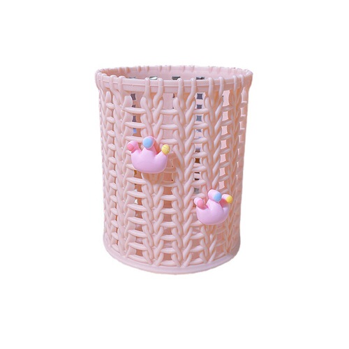 Mild ins cartoon imitation rattan plastic pen holder simple hollow student desktop storage box office stationery pen barrel
