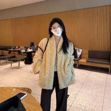 中长款领金叶貂大衣感冬新款韩版仿水貂毛绒宽松皮草外套女叶色