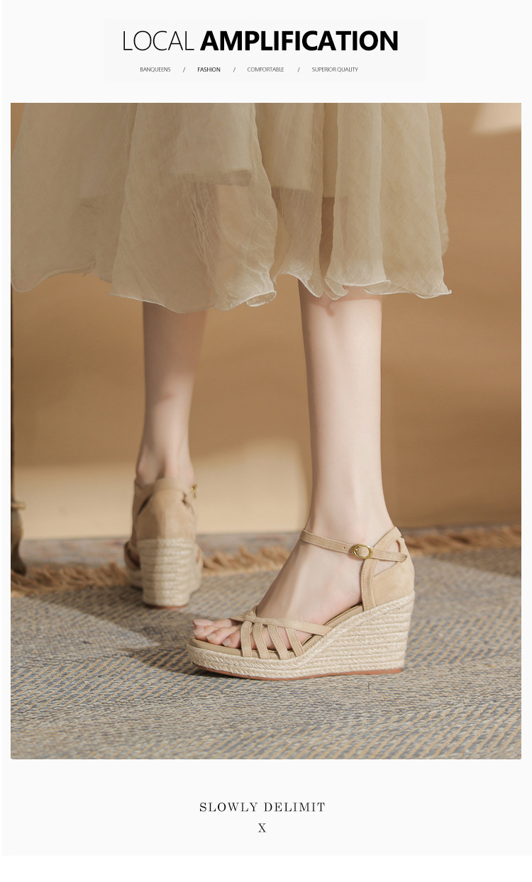Sandal cao gót nữ hở mũi đế xuồng bọc dây thừng gót 9 cm — màu đen chi tiết 7