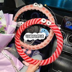 Winter Fleece Steering Wheel Cover 2023 New Monster Anti-Slip Warm Four-Season Universal Car Wheel Cover Heated Women's Style
