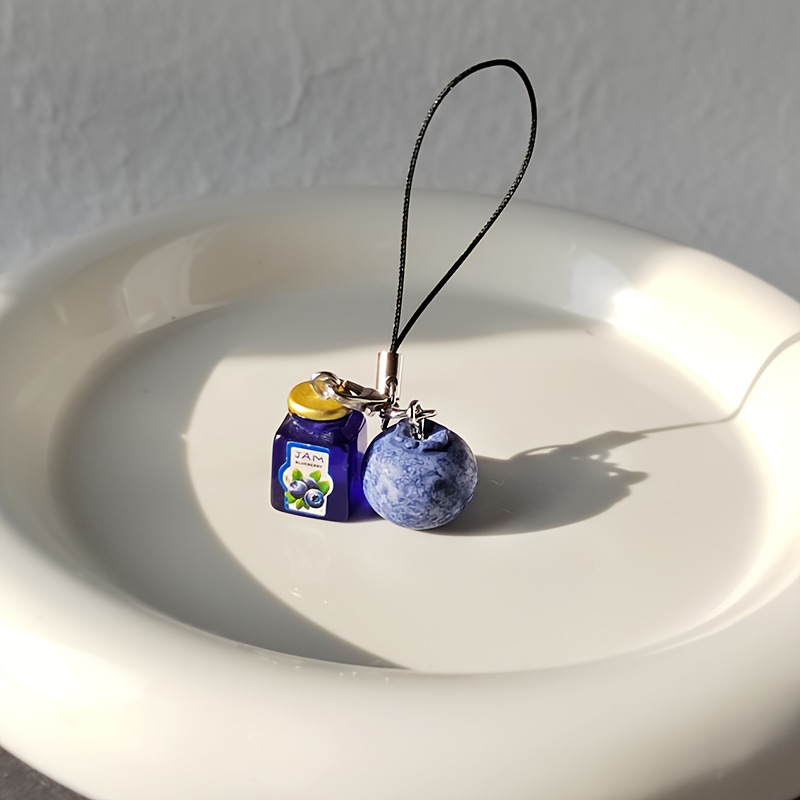 Cross-Border Imitation Fruit Resin Alloy Blueberry Blueberry Jam Lanyard Small Pendant Keychain Mobile Phone Chain Bag Pendant