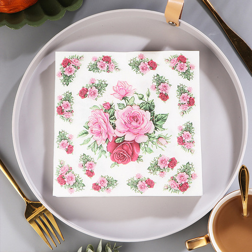 新款花草花纹装饰餐厅创意纸巾 缤纷花朵图案餐巾纸 创意纸巾