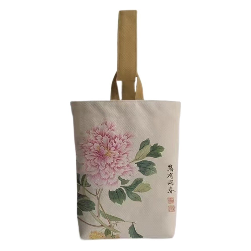 Museo de estilo chino Palacio Lin Chun loquat montaña pájaro imagen portátil para caminar cubo bolsa muñeca teléfono móvil bolsa de almacenamiento