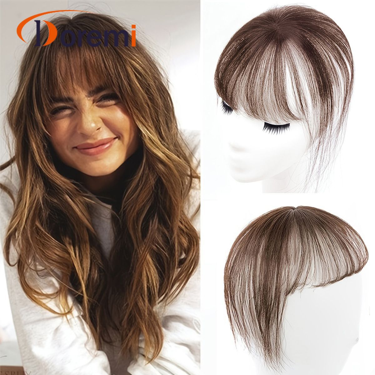 Peruca francesa franquicia frisa falsa mar simulación de cabello rojo aire 3D frisa natural frente peluca cara redonda falsa cortina de cabeza