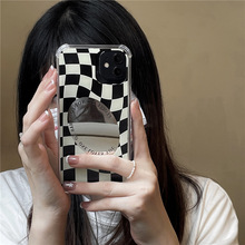 黑白棋盤格子鏡面蘋果13手機殼XR適用iPhone11/12Pro/8P軟Xsmax女