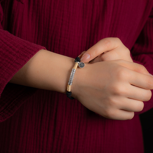 Purely handmade six-character mantra, safe red hand rope, braided rope, transfer beads, high-end couple bracelet for men and women, Tibetan style hand rope